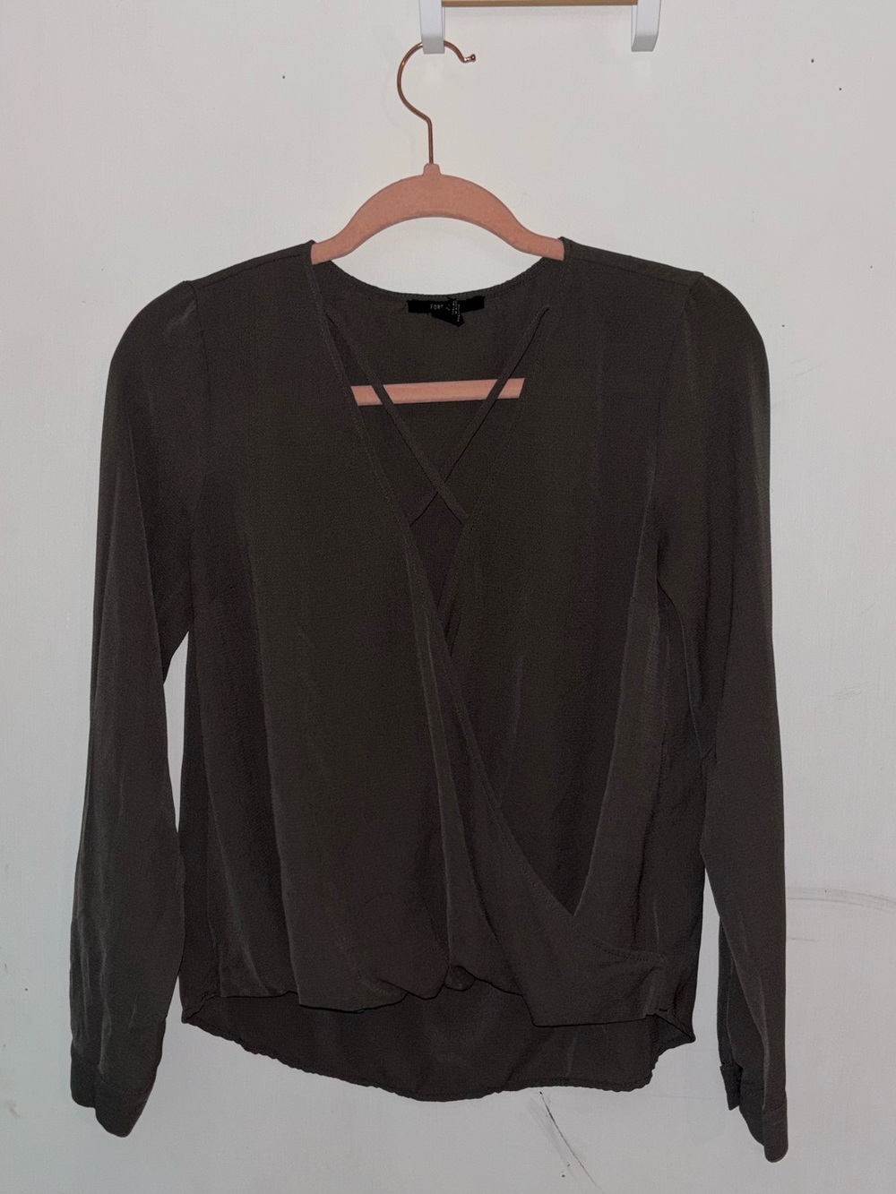 Long Sleeve Olive Green Wrap blouse/ top. Great condition. Forever 21 size S